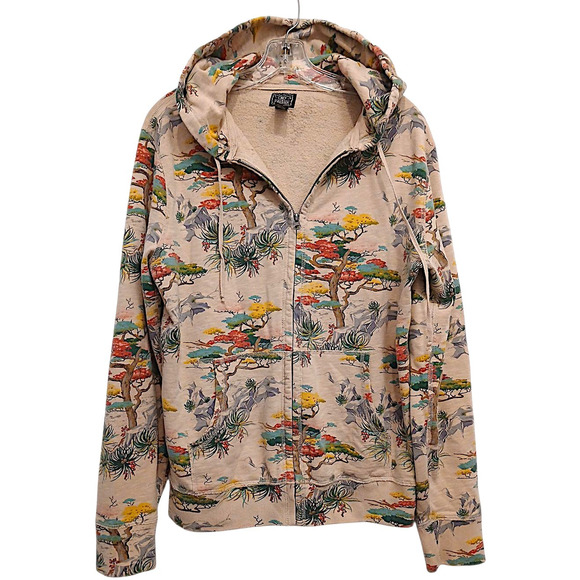 Y2K Lucky Brand Hoodie Jacket Mens L Asian Bonsai Tree VTG All Over Sweatshirt - Picture 1 of 15